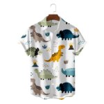 Fashion Hawaiian Cute Funny Dionsaur 3d Pattern Shirts Boys Girls Clothing Summer Beach Short Sleeve Blouse Kids Lapel Blouse