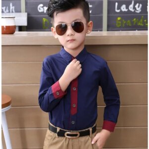 Boys Blouses Long Sleeved Shirts England Style Outerwear Kids Necktie Jacket 2024 Spring Autumn 2 To 10Yrs Children's Clothing