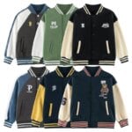 2025 Autumn Winter Youth Children's Hoodies Velvet Baseball Jacket for Boys Girls Fashion Cartoon Bear Letter Warm Sweatshirts
