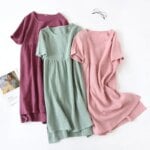 Vintage 100% Cotton Gauze Summer Dress Solid O-Neck Short Long Basic Home Women Sundress Parent-Child Outfit Muslim，121964WLA