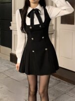 2022 Autumn Fake Two Dress Women Slim Chic Long Sleeve Bow Casual Y2k Mini Dress Female Korean Fashion Elegant Short Party Dress