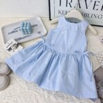 New girls' simple sleeveless vest dress summer new 2025 baby girl shirt bow print dress