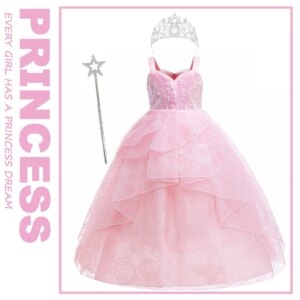 Girl Princess Dress Magic Bad Witch Cosplay Glinda Pink Dress Girls Show Wedding Gown Halloween Role Play Costume Festive Frocks