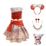 Moana Cosplay Dress For Girl New Little Girl Two Piece Suit Children Geometric Print Clothes Halloween Carnival Outfit Moana