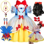 Snow White Princess Dress For Girls Halloween Bow Knot Puff Sleeves Fancy Carnival Costume Baby Luxury Christmas Ball Gowns