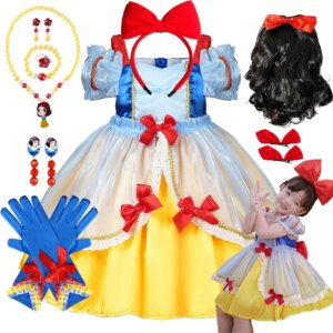 Snow White Princess Dress For Girls Halloween Bow Knot Puff Sleeves Fancy Carnival Costume Baby Luxury Christmas Ball Gowns