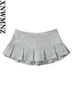 XNWMNZ 2024 Women Fashion Low waist Mini Skirt Wide Pleat Terry fabric Side Zipper A Line Skort The Spice Girls Hot Sweet Female