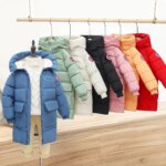 2023 Autumn Winter Korean Version Children Medium Long Style Down Cotton Jacket Baby Boys Girls Zipper Hooded Outwear 3-10Y