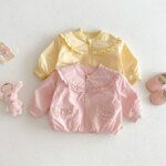 2025 New Spring Korean-Style Toddler Coat for Girls, 0-5 Years - Chic Bow Top, Solid Color, Loose-Fit Baby Spring Jacket