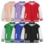 2025 Winter Boys Baseball Uniform Solid Color Girls Coat Children Clothes Casual Loose Long Sleeve Jackets Warm Kids Outer Wear