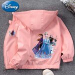 Disney Frozen Elsa Children Hoodie Jacket Coats Baby Girls Boy Cartoon Long Sleeved Zipper Windbreaker Kids Waterproof Outerwear