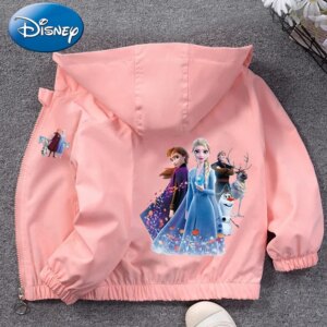 Disney Frozen Elsa Children Hoodie Jacket Coats Baby Girls Boy Cartoon Long Sleeved Zipper Windbreaker Kids Waterproof Outerwear
