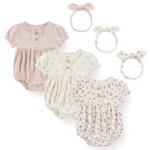 Baby Girl Clothes Sets Cotton Bodysuit +Headband Short Sleeve Newborn Baby Girl Jumpsuit Summer Solid Color 6-24Months Bebes