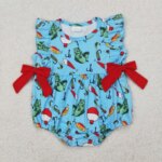 3.27y NEW stock baby summer girls romper wholesale boutique fishing float red bow blue vest rompers