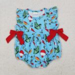 3.27y NEW stock baby summer girls romper wholesale boutique fishing float red bow blue vest rompers