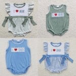 Wholesale Newborn Bubble Romper Embroidery I Love Dad Mom Jumpsuit Toddler Kid Children Summer Matching Boy Girl One-piece