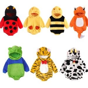 1 to 24 Months Baby Cartoon Bodysuit Autumn Winter Clothes Long Sleeve Hooded Bodysuit Animal Cosplay Costume Halloween