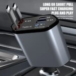 Retractable Car Charger, 100W Super Fast Charger, Car Phone Charger, 4 IN 1 Car Charger with Retractable Cable USB & Type-C Port