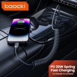 Toocki USB C Lightning Cable Spring Retractable Car Phone Charger Fast Charging Cable for iPhone 14 13 12 11 Pro Max XR XS 8 7
