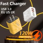 120W 4 Ports Fast Phones Charger Quick Charge USB 3.0  PD Charger Adapter For iPhone Samsung EU US UK Plug Wall Adapter 2025