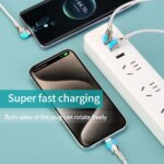 3pcs USB-A-Type-C/Type-C-Type-C 65W fast charging cable dual elbows, luminous design, rotatable 180°, 39.37-inch nylon braided cable durable. Suitable for Android, vivo, Xiaomi Redmi OPPO, Samsung series, general car i