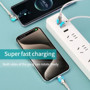 3pcs USB-A-Type-C/Type-C-Type-C 65W fast charging cable dual elbows, luminous design, rotatable 180°, 39.37-inch nylon braided cable durable. Suitable for Android, vivo, Xiaomi Redmi OPPO, Samsung series, general car i