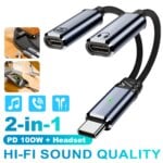 USB C Headphone and Charger Adapter 2 in 1 USB C to 3.5mm Aux Audio Jack with PD 100W Fast Charging Cable Cord for iphone