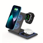 Portable Wireless 3-in-1 Charger, 15W Foldable Wireless Fast Charging Stand, For IPhone 15/14/13/12 Pro Max, IWatch9/8/7/6