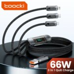 Toocki  66W 3 in 1 Cable Digital Display 6A Fast Charging Micro USB Type C Lightning Cable for iPhone Samsung Xiaomi Huawei POCO