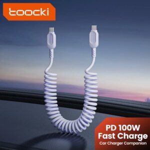 Toocki 100W 6A Spring Fast Charging Cable USB Type C Fast Charging Data Cord PD27W C-L/A-L Car Charger Cable For Iphone 16