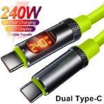 USB C to USB C Cable with LED Display Type C Fast Charger Cable PD 240W Charging Cord for iPhone 15 16 Pro Macbook Samsung 2M