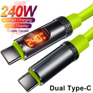USB C to USB C Cable with LED Display Type C Fast Charger Cable PD 240W Charging Cord for iPhone 15 16 Pro Macbook Samsung 2M