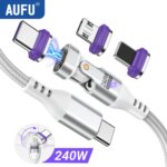 AUFU 180 rotate 240W Magnetic USB C Cable For Macbook laptops Magnet Type C Fast Charging Cable for iPhone iPad Samsung Xiaomi