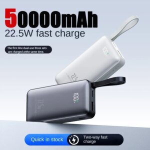 50000mAh High Capacity Power Bank 22.5W Portable Fast Charger External Spare Battery for iPhone Samsung Xiaomi