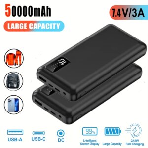 50000mAh 7.4V/3A Power Bank Portable USB Charger Fast Charging External Battery For Heating / Vest AirConditioning Xiaomi Iphone