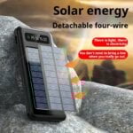 20000mAh Large Capacity Solar Power Bank Portable Charger Outdoor Fast Charging Phone PowerBank Shared Detachable Charging Cable