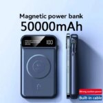 50000mah Power Bank Wireless Charging Magsafe Power Bank Magnetic Charging Built-in Wire Mobile Phone Battery For Iphone Xiaomi