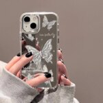 For iPhone 16 Pro 13 Case Luxury Mirror Silver Butterfly Phone Case iPhone 15 14 11 12 Pro Max 16 Plus XR X XS Shockproof Cover