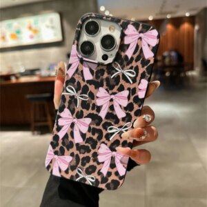 Leopard Print & Bow Pattern Soft Silicone Phone Case For iPhone 16 16e 15 14 13 12 11 Pro X XR XS Max 7 8 Plus Protective Cover