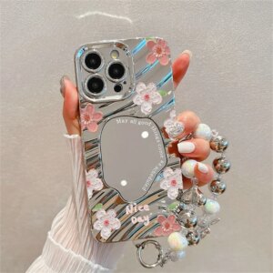 Make UP Mirror Flower Phone Case For Samsung A55 5G Galaxy A15 A16 A35 A34 A54 A33 A32 A53 A52s A51  A14 A13 A12 A50 Cover Funda