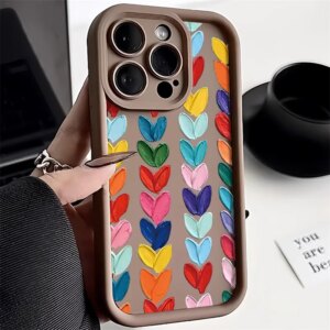 Lovely Rainbow Love Heart Soft Silicone Case for iPhone 14 15 16 Pro Max 13 12 11 X XS XR 7 8 Plus SE 2020 Shockproof Back Cover