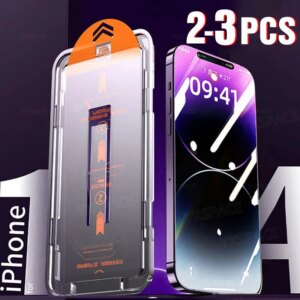 2-3Pcs One Click Dust Free Clear Tempered Glass For iPhone X XR XS 11 12 13 mini 14 15 16 Pro Max Plus Anti Spy Screen Protector