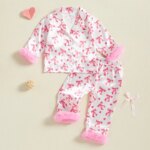 Toddler Girl Pajamas Valentines Day Baby Silk Satin Nightgown Little Kids Girls Pjs Button Down 2 Piece Pajamas Set