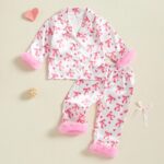Toddler Girl Pajamas Valentines Day Baby Silk Satin Nightgown Little Kids Girls Pjs Button Down 2 Piece Pajamas Set