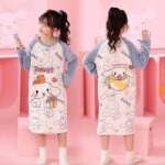 Sanrio Miniso Kuromi Hello Kitty Children's Girl's Autumn Pajamas Robes Long Sleeve Dress Anime Cartoon Print Loungewear