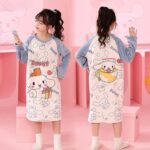 Sanrio Miniso Kuromi Hello Kitty Children's Girl's Autumn Pajamas Robes Long Sleeve Dress Anime Cartoon Print Loungewear