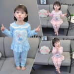 Girls Frozen Pajamas Kids Anna Elsa Cartoon Long Sleeve Clothing Set Baby Girls Casual Home Sleepwear Clothing Nightgown Suit