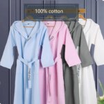 Cotton Material Plain Color Bathrobe Unisex Hooded Pajamas Sauna Clothing Waffle Sleepwear Water Absorption Home Dressing Gowns