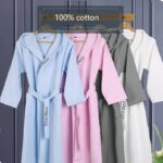 Cotton Material Plain Color Bathrobe Unisex Hooded Pajamas Sauna Clothing Waffle Sleepwear Water Absorption Home Dressing Gowns