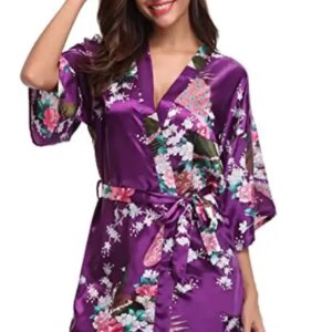Silk Satin Wedding Bride Bridesmaid Robe Floral Bathrobe Short Kimono Robe Night Robe Bath Robe Fashion Dressing Gown For Women